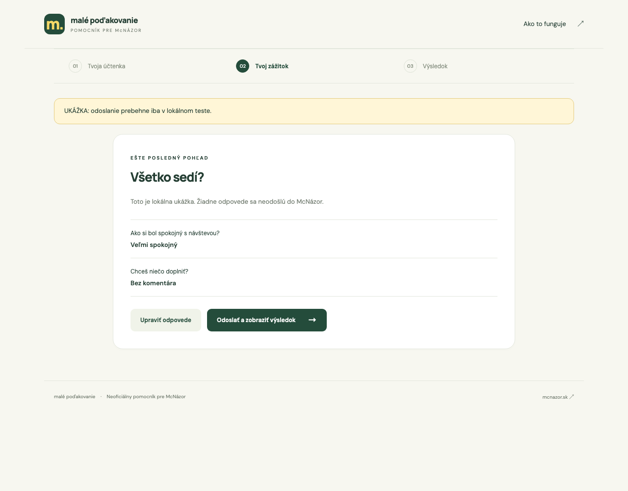 Automaticky vyplnený súhrn v režime bez automatického odoslania